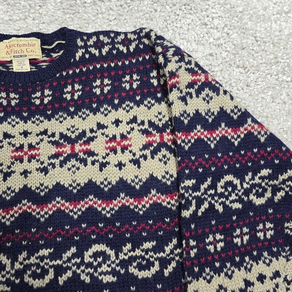 Vintage Abercrombie & Fitch Wool Sweater Mens M Nordic Fair Isle Knit Cabincore - Picture 3 of 10
